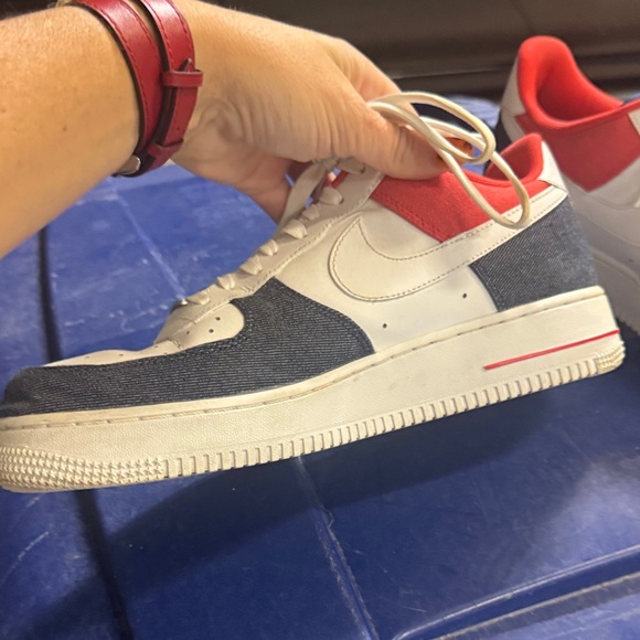 Nike Air Force 1 White and Navy Sneakers - Picture 8 of 9